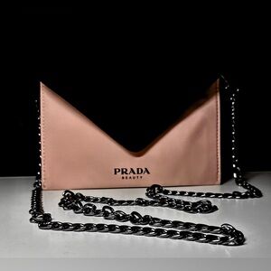 Prada Blush Pink Envelope Clutch with Detachable Chain Strap GWP